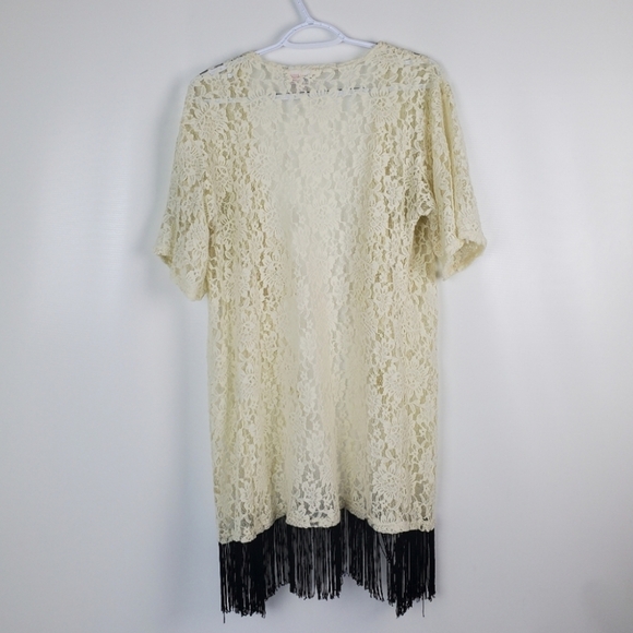 Lularoe Lace Coverup Kimono Duster With Black Fringe - Picture 6 of 9